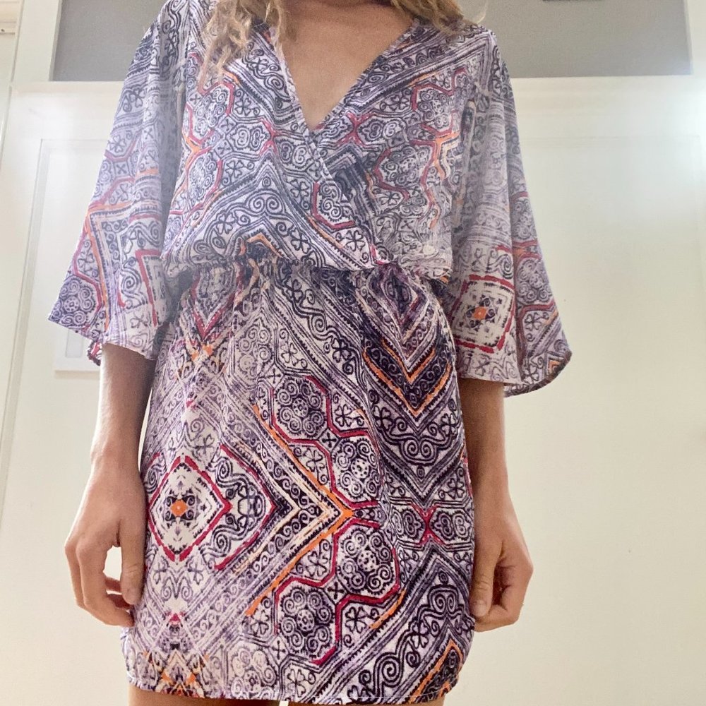 AQUA Purple Print Long Sleeve Dress